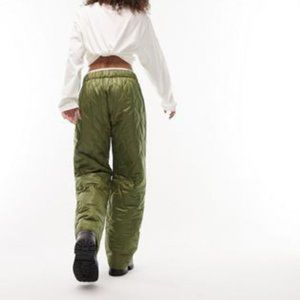 Topshop quilted puffer straight leg pants in khaki